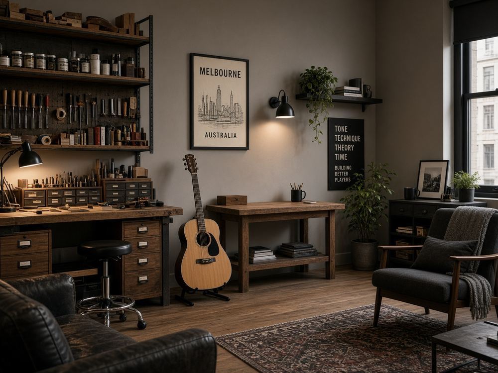 About the Adult music studio / guitar lessons studio at Guitar Studio Riderstream